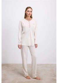Resim Aria's Closet Arias Closet Uzun Kollu T-shirt Ve Pantolon Pijama Takım Mavi 