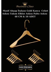 Resim Elbise Askısı Business Class 48 Cm Gold İtalyan Kanca Masif Ahşap Palto Ceket Askısı 10 Adet Diğer 