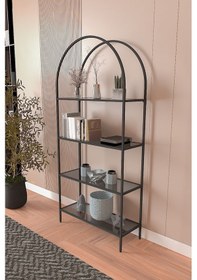 Resim Mona Siyah Kitaplık Dekoratif Aksesuar Rafı Mutfak Rafı Füme Cam 