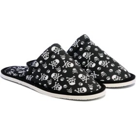 Resim Chochili Erkek Siyah Kuru Kafa Tasarım Ev Terlik Yumuşak Taban 