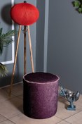Resim Gazzini Furniture Venice Mürdüm Teddy Puf- Yuvarlak Makyaj Masası Pufu 