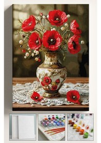 Resim Sayılarla Boyama Seti Numaralı Tuval Fırça Boya Dahil Kasnaklı Set 40x50 Cm - Dantel Vazo 