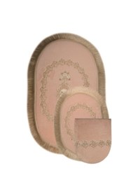 Resim Exclusive Oval Pudra 3'lü Dantelli Ve Saçaklı Banyo Paspası Püskü Pudra 