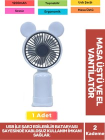 Resim Fantazer 2 Kademeli Ultra Sessiz Hafif Kablosuz 1200mAh Pervaneli Taşınabilir Usb Şarj Masa El Fan Vantilatör 