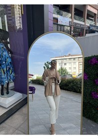 Resim Kol Detaylı Salaş Keten Kimono - Kahverengi-102 Sarı 