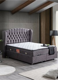 Resim Setay Nice Çift Kişilik Baza Başlık Ve Real Pedli Full Ortopedik Yatak, Antrasit Gri 