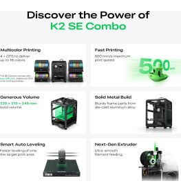 Resim Creality K2 Se Combo 3D Yazıcı - Cfs ile Çok Renkli Baskı, 500 Mm/s Yüksek Hızlı, Otomatik Tesviye, Doğrudan Ekstruder, Katı Metal Çerçeve 3D Yazıcı, Yapı Hacmi 220×215×245 mm 