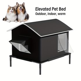 Resim Yüksek Kaliteli Her Hava Koşuluna Uygun Dış Mekan Yükseltilmiş Köpek Evi & Kedi Barınağı Yan Pencereli - Katlanabilir Kolay Kurulum, Geniş İç/Dış Mekan Havalandırmalı Evcil Hayvan Evi 