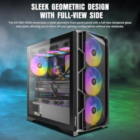 Resim Antec AX1000 ARGB, 4 x 140mm ARGB PWM Fanlar Dahil, Fan Kontrol Cihazı, Aynı Anda 9 Fana kadar, Tip-C 3.2, Tam Görünüm Temperli Cam Yan Panel, 360mm Radyatör Desteği, Orta Kule ATX PC Kasası 