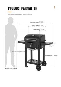 Resim Tekerlekli Kömürlü Bbq Dökme Demir Kömürlü Mangal Fırınlı Büyük B 