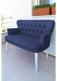 Resim Azra Mobilya Çay Seti Koltuk Takımı - Keten Kumaş - Beyaz Ahşap Ayak - Gürgen Iskelet - Mavi Mavi 