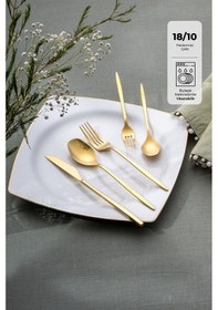 Resim Emsan Alisa 30 Parça 6 Kişilik Parlak Gold Kutulu Çatal Kaşık Bıçak Takımı Gold 