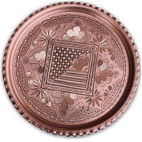 Resim 1 Mm Kalın Gül Çiçek Kırmızı Yuvarlak Bakır Tepsi 