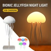 Resim Akıllı LED Denizanası Gece Lambası, RGB Geçişli Gece Işığı, Ses Kontrolü ve Dokunmatik Düğme Modu, Şarj Edilebilir DIY Masa Lambası, Yatak Odası, Oturma Odası (Askılı + Taban) 