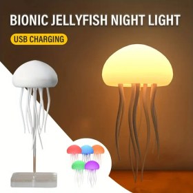 Resim Akıllı LED Denizanası Gece Lambası, RGB Geçişli Gece Işığı, Ses Kontrolü ve Dokunmatik Düğme Modu, Şarj Edilebilir DIY Masa Lambası, Yatak Odası, Oturma Odası (Askılı + Taban) 