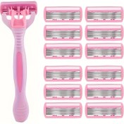 Resim Kadınlar için Pürüzsüz Kayar 6 Katmanlı Paslanmaz Çelik Tıraş Makinesi - Pembe, Hipoalerjenik, Parfümsüz Vücut Tüy Alma Aracı, Yağlama Şeridi ve Kaymaz Sap ile, Tüm Cilt Tipleri için Yedek Bıçaklar Dahil 
