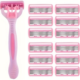 Resim Kadınlar için Pürüzsüz Kayar 6 Katmanlı Paslanmaz Çelik Tıraş Makinesi - Pembe, Hipoalerjenik, Parfümsüz Vücut Tüy Alma Aracı, Yağlama Şeridi ve Kaymaz Sap ile, Tüm Cilt Tipleri için Yedek Bıçaklar Dahil 