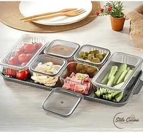 Resim 6 Dikdörtgen Bölmeli Kapaklı Kahvaltılık Seti Akrilik 