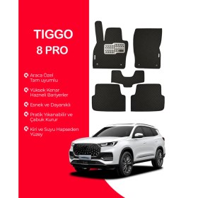 Resim Tıggo 8 Pro Uyumlu Hücreli Yüzey Eva Paspas Seti Paspas Takımı Siyah Yüzey 