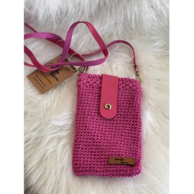 Resim 17X12 cm Deri Askılı ve Deri Kapama El Örmesi Telefon Çantası 