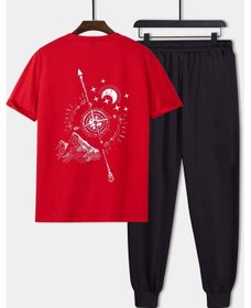 Resim Unisex Pusula Baskılı 2'li Eşofman Takımı Kırmızı 