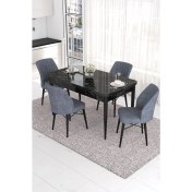 Resim Canisa Concept Eva Serisi, 80X132 Açılabilir Mdf Mutfak Masa Takımı, Siyah Mermer Desen Masa , 4 Sandalye 