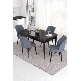 Resim Canisa Concept Eva Serisi, 80X132 Açılabilir Mdf Mutfak Masa Takımı, Siyah Mermer Desen Masa , 4 Sandalye 