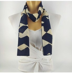 Resim Paredora İri Geometrik Desenli Siyah Krem Uzun Fular Çok Renkli 