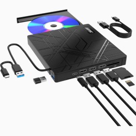 Resim AGPTEK 8 in 1 Harici CD DVD Yazıcı USB 3.0 Type-C Optik Sürücü 