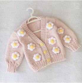 Resim İzmirblanket El Örgüsü Bebek Papatyalı Crop Hırka 
