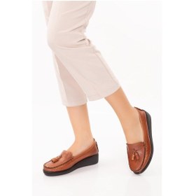 Resim Artı-artı001-7475-501 Hakiki Deri Ortopedik Kadın Bağsız Taba Roc Ayakkabı 001 