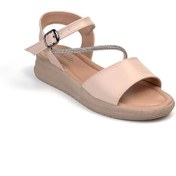 Resim Kadın Krem Taşlı Dolgu Topuklu Sandalet 3 Cm Günlük Rahat Krem 