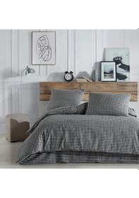 Resim Coté Blanc Mini Kare Siyah %100 Pamuk Tek Kişilik Nevresim Takımı 