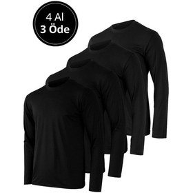 Resim Erkek Siyah 4'lü Paket Basic Uzun Kollu Tişört Sporcu Body T-shirt Siyah 