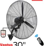 Resim Ventus 30" Vantilatör 200W Duvar Tipi Sanayi Tipi Endüstriyel Kablolu ve Uzaktan Kumandalı (75cm Çap) 