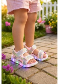 Resim Minibonito Kız Çocuk Renkli Işıklı Yazlık Sandalet Pembe 