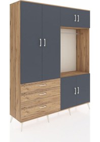 Resim Hyperion Gardrop 7 Raflı 3 Çekmeceli Tek Askılı 176x44x221 Çam-antrasit/çam Antrasit/çam 