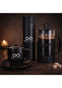 Resim Bk Kurumsal Promosyon 10 Adet Premium Hediye Seti Ahşap Kutu, Termos, French Press, Kahve 