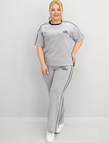 Resim Kadın Büyük Beden Kısa Kollu Nakış İşleme Detaylı Bol Paça Eşofman Takımı 8191-25 - XL / Bordo 