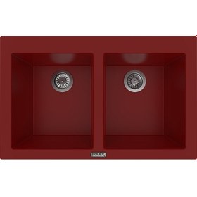 Resim Polex Cristalüx Granit Evye P-2XLN Bordo 2 Hazneli Tezgah Altı Ve Tezgah Üstü Mutfak Evyesi 80.5x51.5 CM 