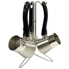 Resim Lines Piramit 4 Parça Çelik Cezve Takımı Lc-0202 Siyah Soft Kulp 