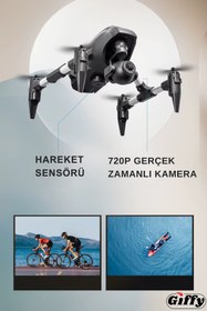 Resim giffy Oyuncak Mini Kameralı Başlangıç Drone Uzaktan Kumandalı Uygulama Kontrollü 720p Takla Atan Drone 