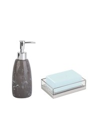 Resim Sıvı Sabunluk Ve Sabunluk 2 Li Banyo Seti.Gri Model 