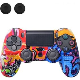 Resim Sony Playstation 4 Pro / Ps4 Slim / Playstation 4 Oyun Denetleyicisi İçin Data Frog Silikon Kapak Graffiti Koruyucu Kılıf - Mavi R 