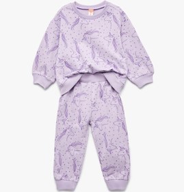 Resim Koton Unicorn Baskılı Pamuklu Şardonlu Eşofman Takımı Lila Desenli 6wmg10122ak Lila Desenli 