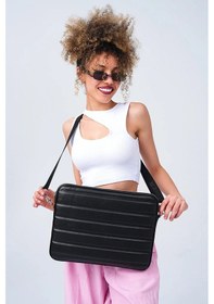 Resim Omuz Askılı Notebook Çanta Tablet Laptop Kılıfı 13"-14" Ve 15"-16" Deri Çizgili Siyah Renkli 