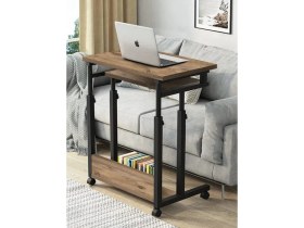 Resim servetavcı Yükseklik Ayarlı ve Klavyelikli Laptop Sehpası ve Çalışma Masası - Ceviz (Tekerli) Oval Kenar 