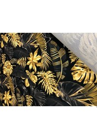 Resim Enesar Home Gold Siyah Yaprak Desenli Kumaş Dijital Baski Döşemelik Kumaş 100 x 140 cm 