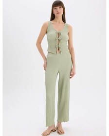Resim Defacto Wide Leg Geniş Paça Beli Lastikli Basic Düz Bürümcük Pantolon D3570AX24AUGN1105 Yeşil 