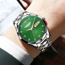 Resim Hanyang 818 Yeşil Poedagar Marka Lüks Erkek Saatler Yüksek Kaliteli Su Geçirmez Iş Rahat Adam Kuvars Kol Saati Aydınlık Paslanmaz Çelik Saatler (Yurt Dışından) 
